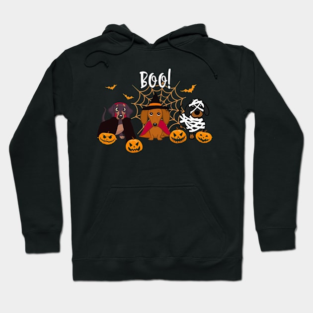 Halloween spirit  Dachshund dog Boo playful pumpkin Hoodie by kenjones